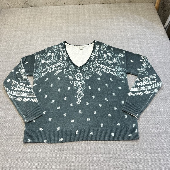 Sundance Sweater Womens Small Green Floral Pullover Knit Boho Cottagecore V Neck - Picture 1 of 9